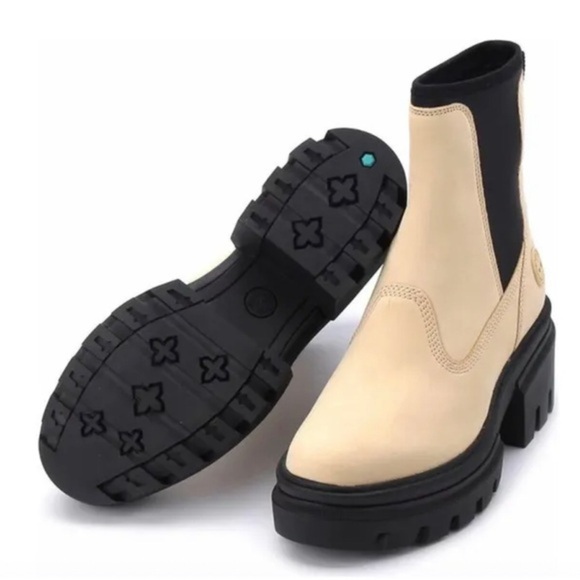 Timberland Everleigh Light Yellow nubuck lug sole side goring Chelsea Boots sz 8 - Picture 4 of 8